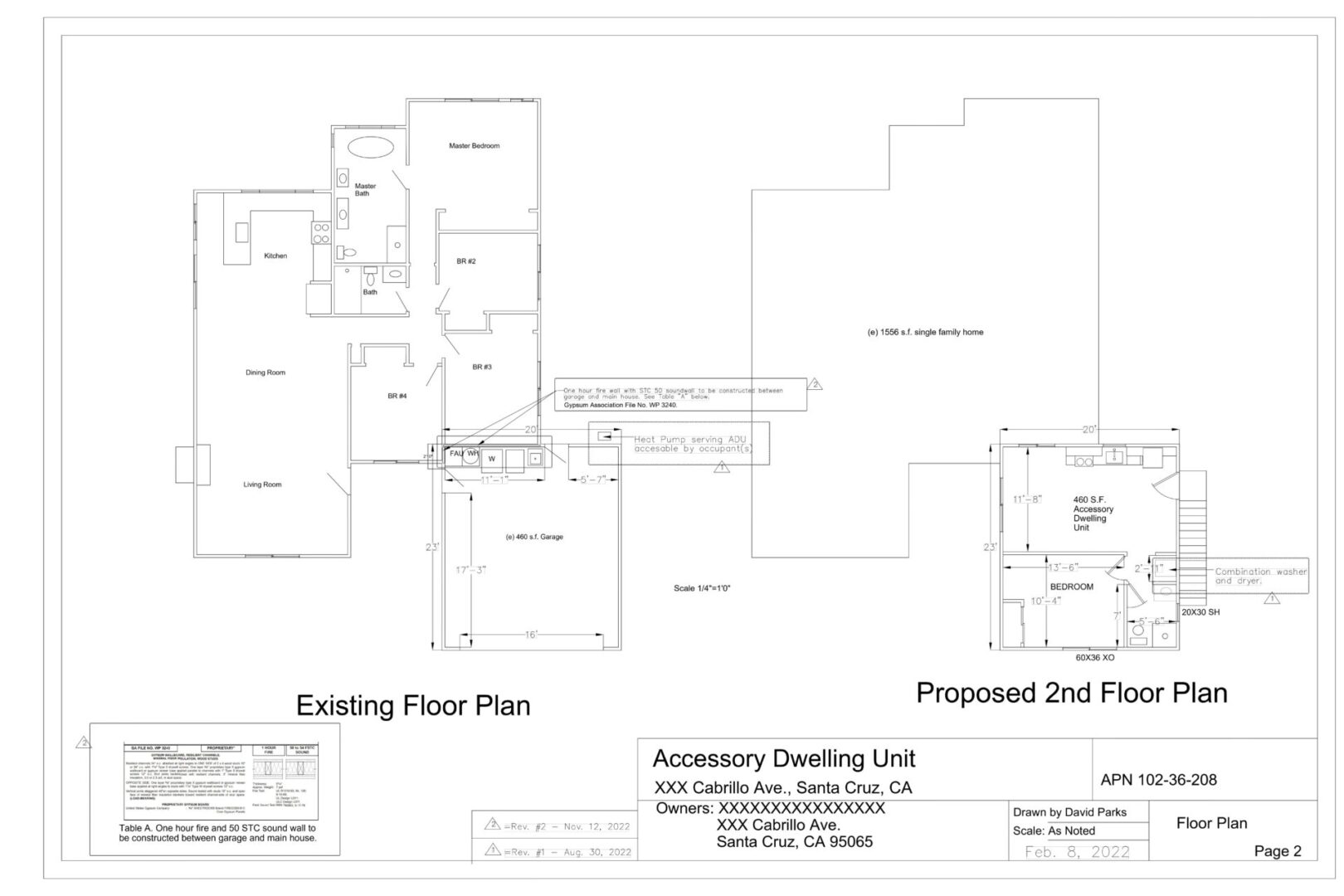 A floor plan of the existing and proposed 2 nd floor.